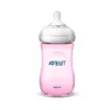 Philips Avent Natural Bottle 9oz Single Pack in Pink, designed for easy combination of breast and bottle feeding with a wide, breast-shaped nipple and anti-colic valve, suitable for babies 3 months and older."