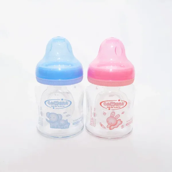 Camera Hi-Heat Resistant Wide Neck Glass Feeding Bottle 120ml in Pink