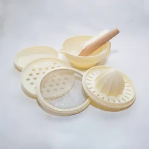 7-piece Baby Food Making Set including smash lid, filter nets, spoon, juice squeezer, smash bar, and smash bowl