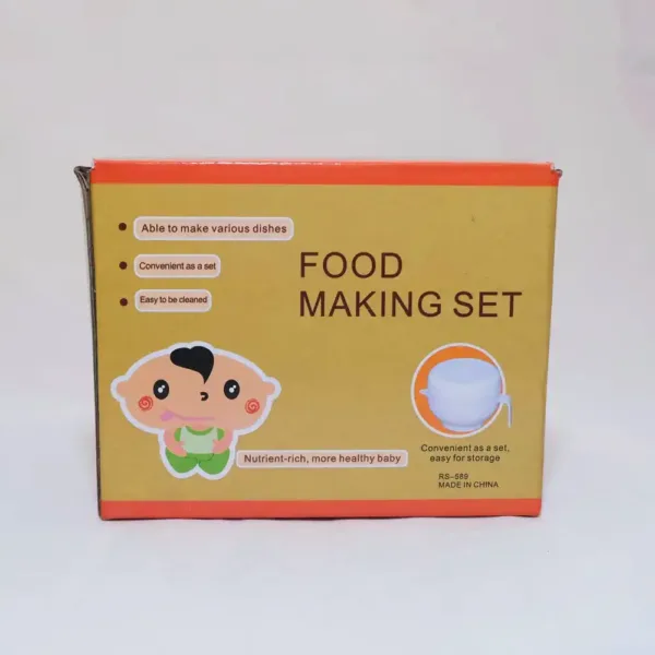 7-piece Baby Food Making Set including smash lid, filter nets, spoon, juice squeezer, smash bar, and smash bowl