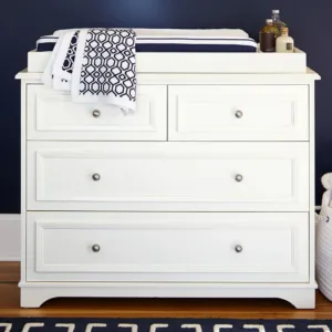 CozyCradle Dresser & Topper Set in a nursery setting, featuring spacious drawers and a removable changing topper for added convenience and style.