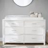 Dreamland Extra Wide Dresser & Topper Set in a nursery, showcasing its spacious design with multiple drawers and a removable changing topper.